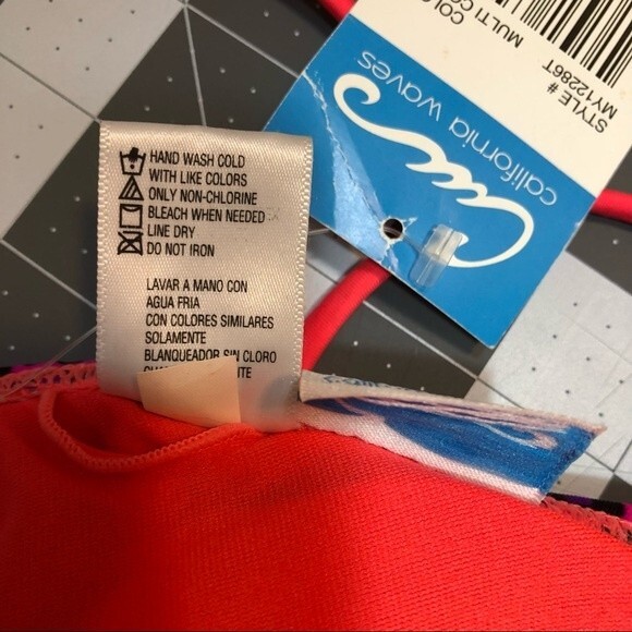 NWT California Waves Halter Neck Bikini Swim Top Animal Print Teal Pink M - Picture 10 of 14